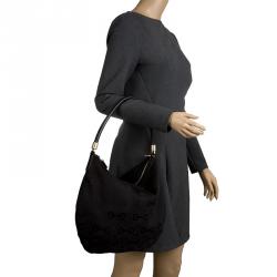 Pre Owned Gucci Black Horsebit Canvas Hobo