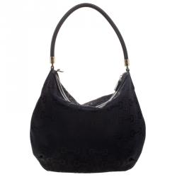 Pre Owned Gucci Black Horsebit Canvas Hobo