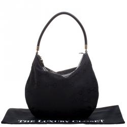 Pre Owned Gucci Black Horsebit Canvas Hobo