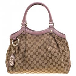 Pre Owned حقيبة يد غوتشي سوكي متوسطة كانفاس GG بنفسجية فاتحة/ بيج