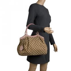 Pre Owned حقيبة يد غوتشي سوكي متوسطة كانفاس GG بنفسجية فاتحة/ بيج