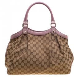 Pre Owned حقيبة يد غوتشي سوكي متوسطة كانفاس GG بنفسجية فاتحة/ بيج