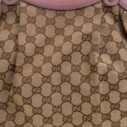 Pre Owned حقيبة يد غوتشي سوكي متوسطة كانفاس GG بنفسجية فاتحة/ بيج