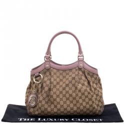 Pre Owned حقيبة يد غوتشي سوكي متوسطة كانفاس GG بنفسجية فاتحة/ بيج