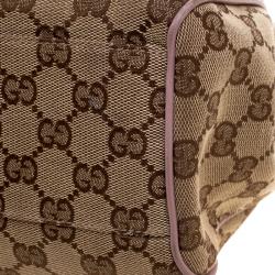 Pre Owned حقيبة يد غوتشي  سوكي متوسطة كانفاس GG بنفسجية فاتحة/ بيج