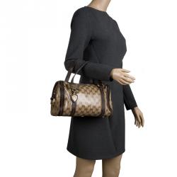 Pre Owned حقيبة غوتشي دوشيسا بوسطن متوسطة كانفاس كريستال GG بنية/ بيج