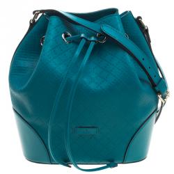 Pre Owned Gucci Turquoise Bright Diamante Leather Bucket Bag