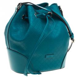 Pre Owned Gucci Turquoise Bright Diamante Leather Bucket Bag