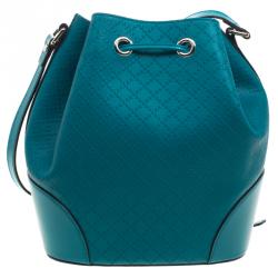 Pre Owned Gucci Turquoise Bright Diamante Leather Bucket Bag