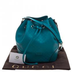 Pre Owned Gucci Turquoise Bright Diamante Leather Bucket Bag