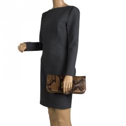 مملوكة مسبقًا حقيبة كلتش غوتشي غرينيتش جلد وثعبان بنية