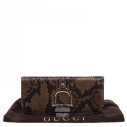 مملوكة مسبقًا حقيبة كلتش غوتشي غرينيتش جلد وثعبان بنية