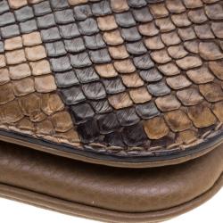 مملوكة مسبقًا حقيبة كلتش غوتشي غرينيتش جلد وثعبان بنية