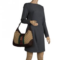 Pre Owned حقيبة غوتشي ويب جاكي ويب سويدي وكانفاس GG بنية