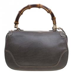 Pre Owned Gucci Pale Green Leather Tassel New Bamboo Top Handle Bag