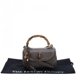 Pre Owned Gucci Pale Green Leather Tassel New Bamboo Top Handle Bag