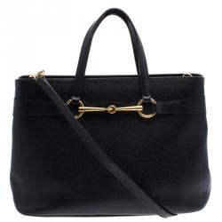 Pre Owned Gucci Black Leather Bright Bit Jasmine Top Handle Bag