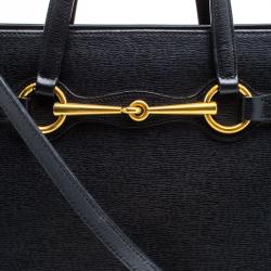 Pre Owned Gucci Black Leather Bright Bit Jasmine Top Handle Bag