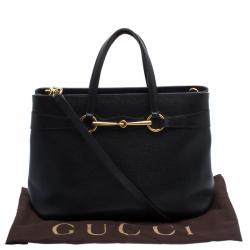Pre Owned Gucci Black Leather Bright Bit Jasmine Top Handle Bag