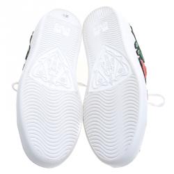Pre Owned حذاء رياضي غوتشي أعلى منخفض أيس جلد مزخرف زهور أبيض مقاس 35.5