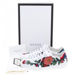 Pre Owned حذاء رياضي غوتشي أعلى منخفض أيس جلد مزخرف زهور أبيض مقاس 35.5