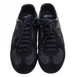 Pre Owned Gucci Black Suede and Lamè  Royal Sport Interlocking GG Sneakers Size 38