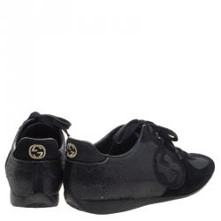 Pre Owned Gucci Black Suede and Lamè  Royal Sport Interlocking GG Sneakers Size 38