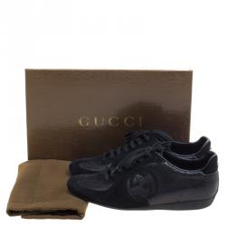 Pre Owned Gucci Black Suede and Lamè  Royal Sport Interlocking GG Sneakers Size 38