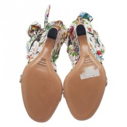 Pre Owned Gucci Flora Satin Ankle Strap Wedge Sandals Size 38