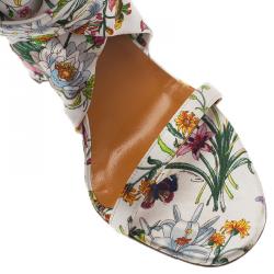 Pre Owned Gucci Flora Satin Ankle Strap Wedge Sandals Size 38