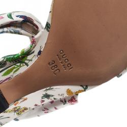 Pre Owned Gucci Flora Satin Ankle Strap Wedge Sandals Size 38