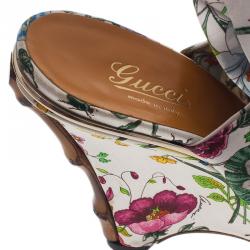 Pre Owned Gucci Flora Satin Ankle Strap Wedge Sandals Size 38