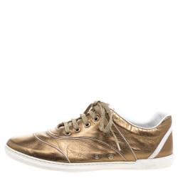 Gucci Bronze Metallic Leather Sneakers Size 38