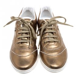 Gucci Bronze Metallic Leather Sneakers Size 38
