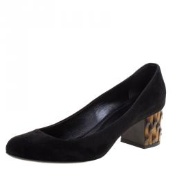 Pre Owned Gucci Black Suede Dahlia Bamboo Heel Pumps Size 37