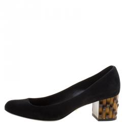 Pre Owned Gucci Black Suede Dahlia Bamboo Heel Pumps Size 37