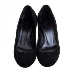 Pre Owned Gucci Black Suede Dahlia Bamboo Heel Pumps Size 37