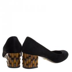 Pre Owned Gucci Black Suede Dahlia Bamboo Heel Pumps Size 37