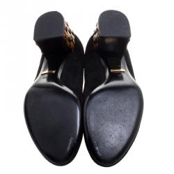 Pre Owned Gucci Black Suede Dahlia Bamboo Heel Pumps Size 37