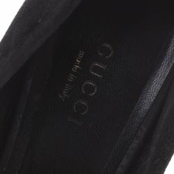 Pre Owned Gucci Black Suede Dahlia Bamboo Heel Pumps Size 37