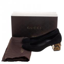 Pre Owned Gucci Black Suede Dahlia Bamboo Heel Pumps Size 37