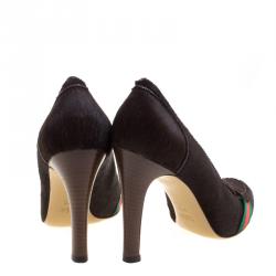 Pre Owned Gucci Brown Calf Hair Lifford Penny Loafer Pumps Size 37