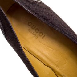 Pre Owned Gucci Brown Calf Hair Lifford Penny Loafer Pumps Size 37