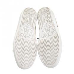 Pre Owned Gucci Beige Guccissima Canvas And Blue Leather Trim Brooklyn Lace Up Sneakers Size 38