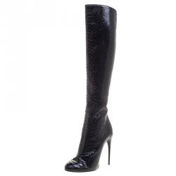 Pre Owned Gucci Black Python Kim Knee High Boots Size 40