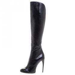 Pre Owned Gucci Black Python Kim Knee High Boots Size 40