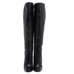 Pre Owned Gucci Black Python Kim Knee High Boots Size 40