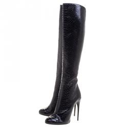 Pre Owned Gucci Black Python Kim Knee High Boots Size 40
