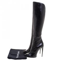Pre Owned Gucci Black Python Kim Knee High Boots Size 40