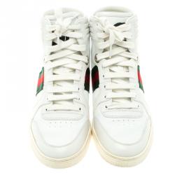 Pre Owned حذاء رياضي غوتشي آلتا كودا جلد أبيض تفاصيل مخططة رقبة مرتفعة مقاس 39